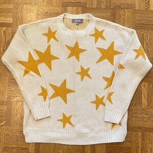 Marled Reunited Clothing Off White Sweater with Yellow Star Pattern